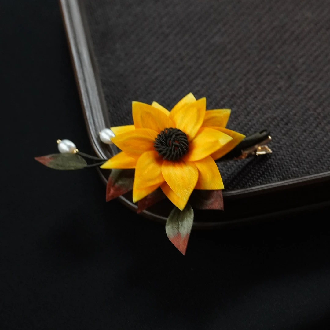 太阳花夹子 向日葵发饰古典风非遗绒花新中式