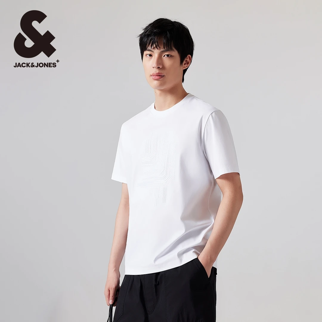【重复链接】杰克琼斯春夏男士短袖T恤胸前个性刺绣纯色休闲男装