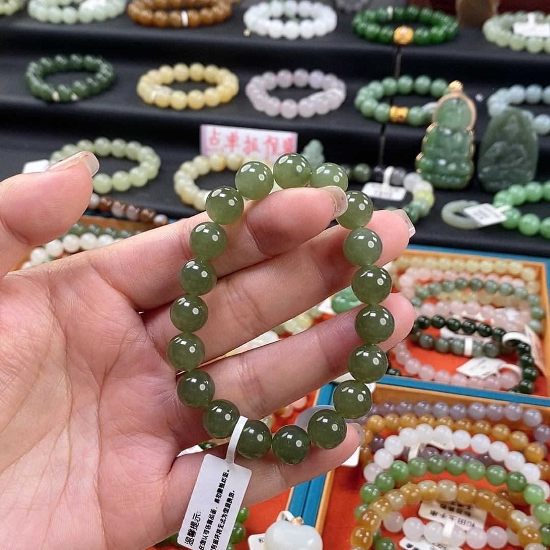 和田玉手链 10MM未镶嵌湖水绿