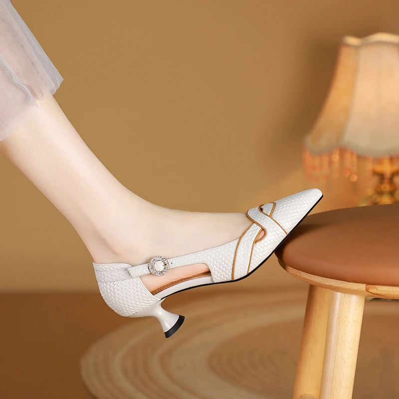 跟高3cm/901夏季新款单鞋时尚精致羊皮尖头低跟一脚蹬舒适时装鞋