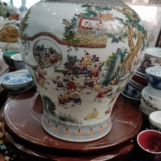 百子图将军罐手工手绘