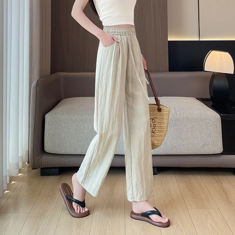 阔腿裤直筒裤小个子薄款拼接休闲裤夏季运动拖地外穿垂感时尚显瘦