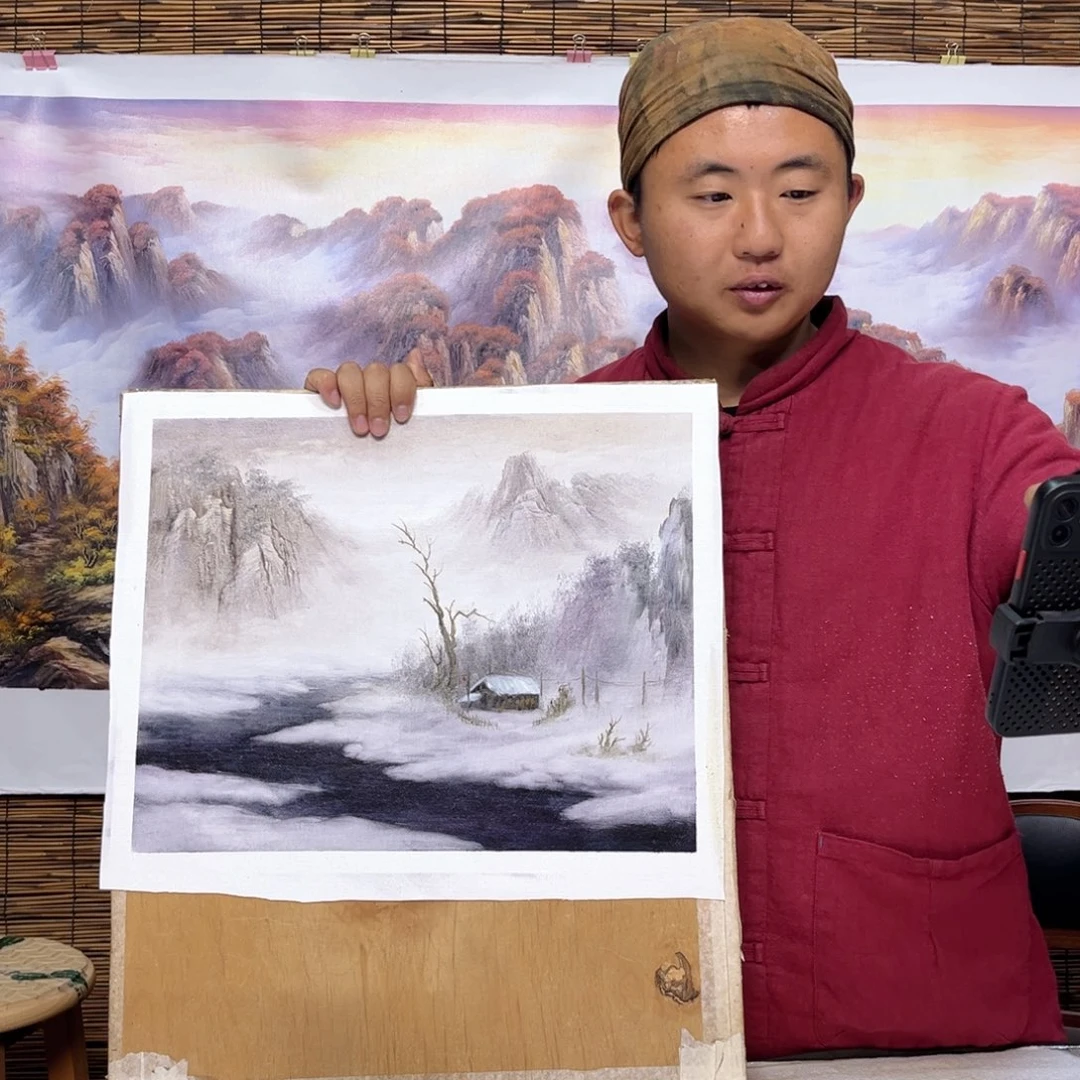 油画行路人小院绘画作品竞拍