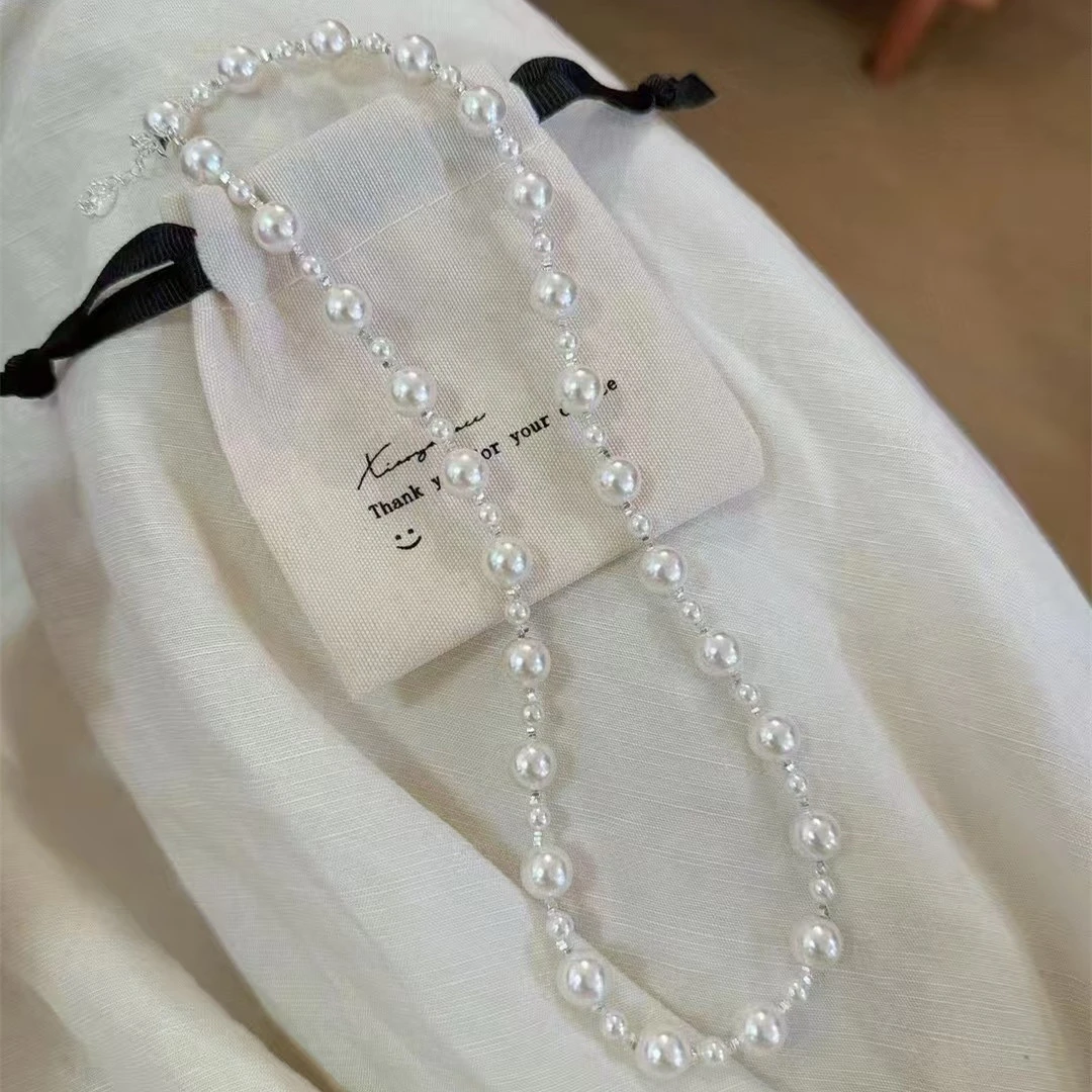 坠链均925银仿珍珠 韩版时尚碎银几两贝珠项链