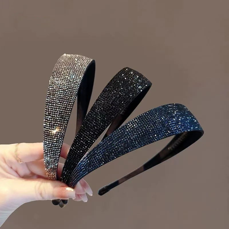 高级感轻奢bulingbuling纯色水钻宽边头箍出勤洗脸压碎发头饰发箍