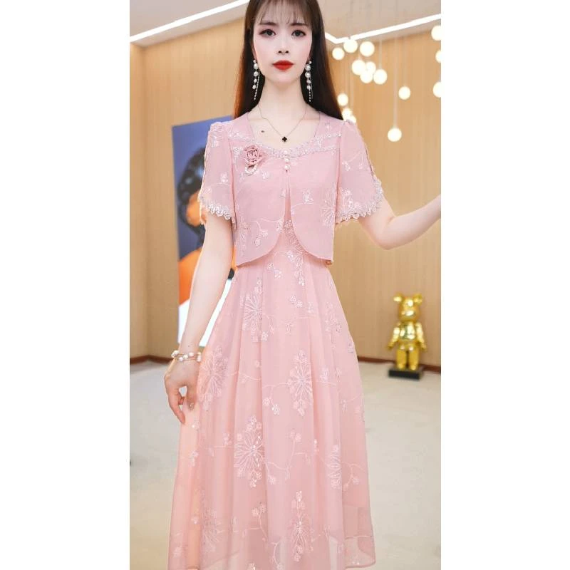 【连衣裙】夏季新款旗袍领修身显瘦收腰通勤中长款连衣裙M-4XL