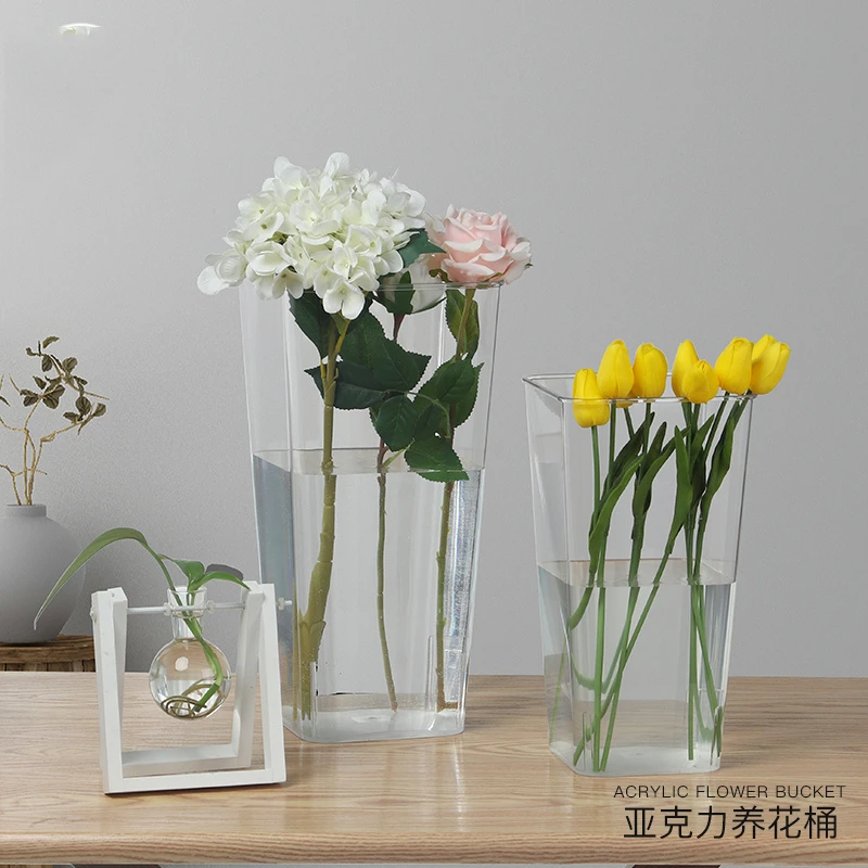 【花鲜谷】透明养花桶方形养花桶圆形养花桶透明醒花桶PVC塑料