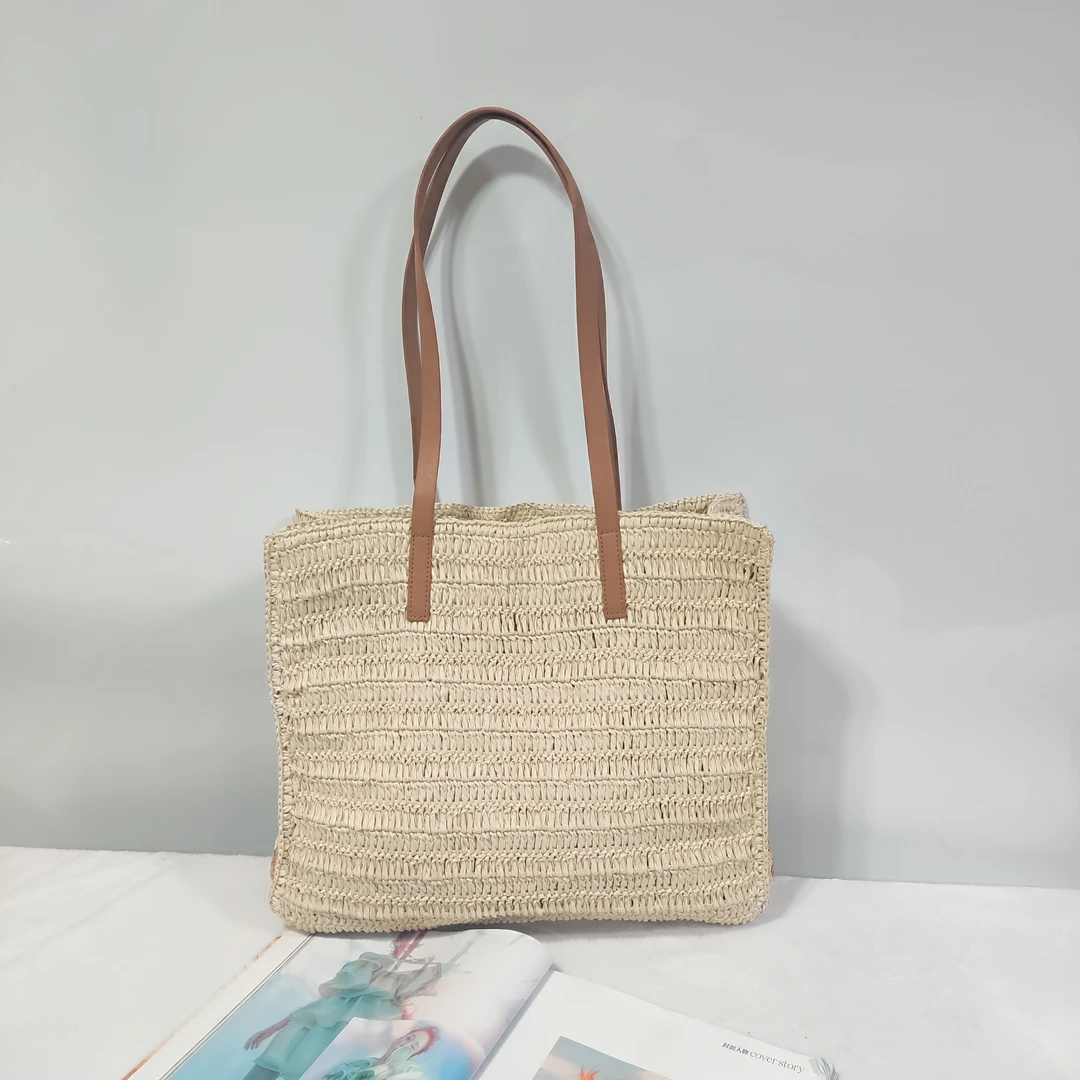 简约都市女神双肩挎包小清新米色双根网红时尚编织托特包小众百搭