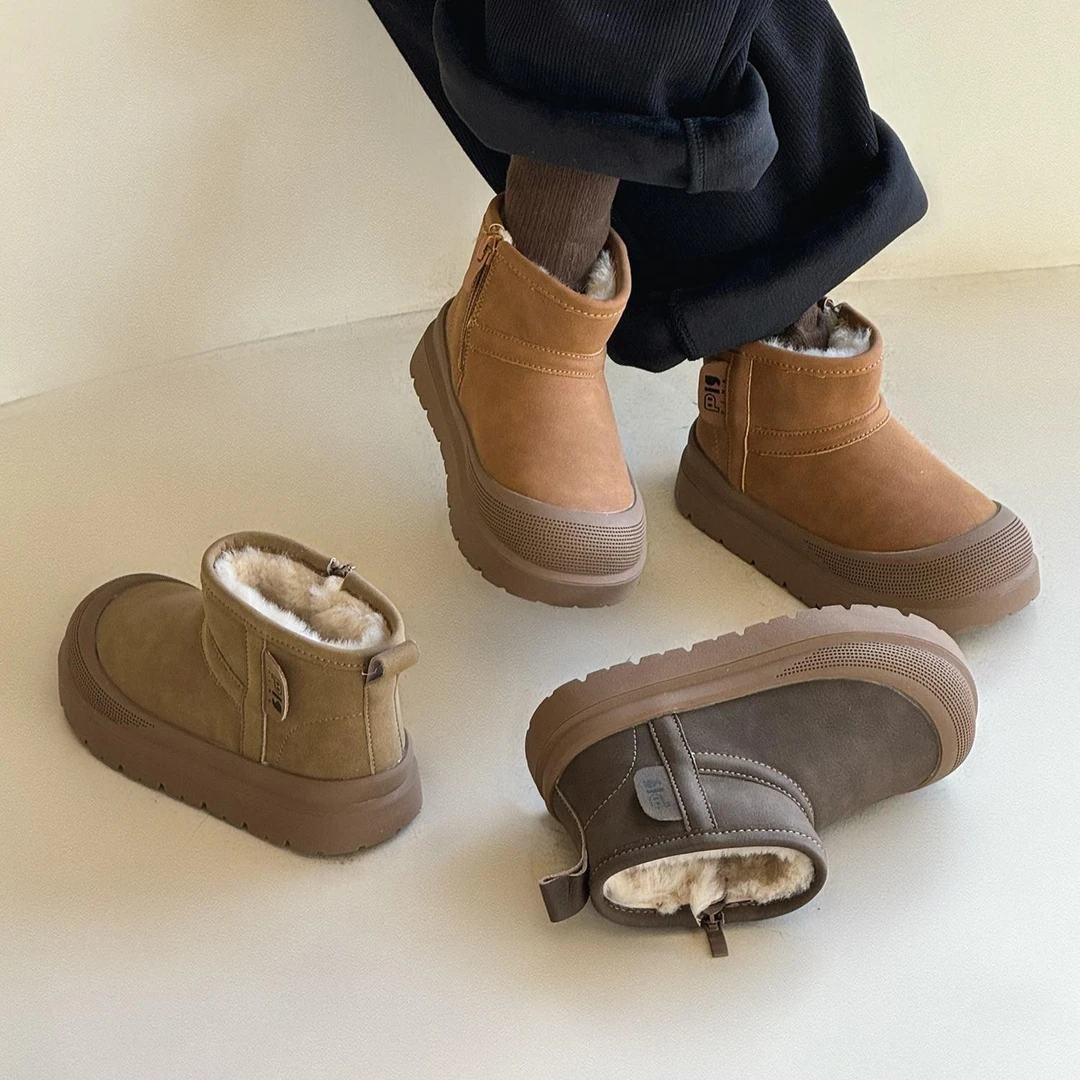 阿童木男童雪地靴女童加绒短靴冬季保暖棉靴新款儿童棉鞋防滑防水