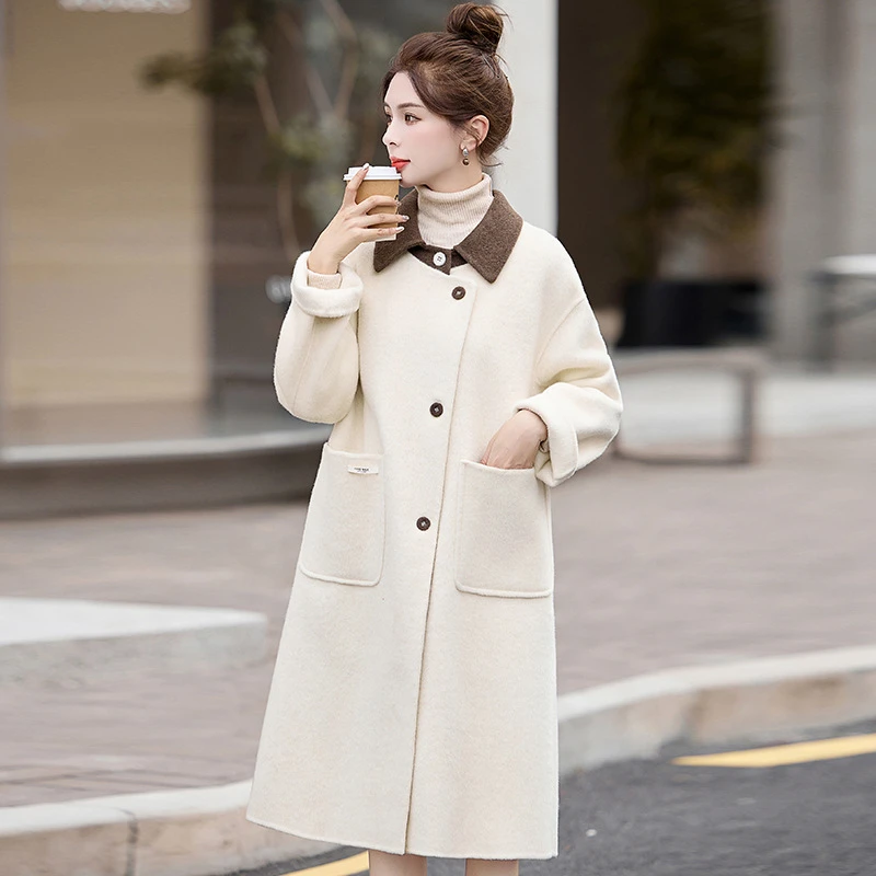 DUCURNO设计感翻领毛呢外套女冬季2026新款时尚气质加厚保暖外套