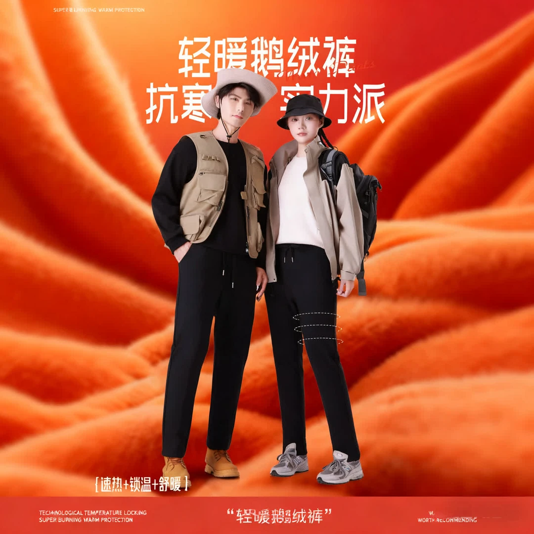 石墨烯黑金UV光变蓄温+远红外升温零重力鹅绒裤