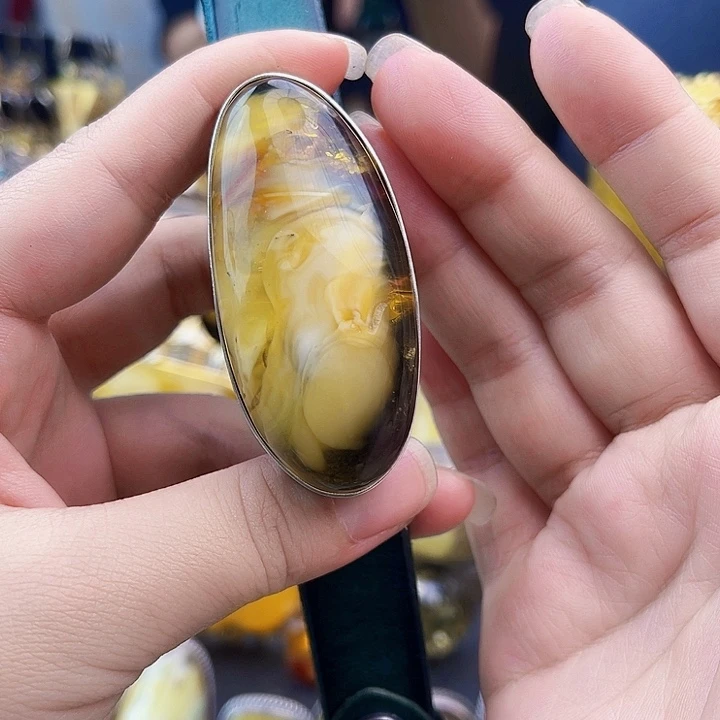 裸石琥珀银S925镶嵌