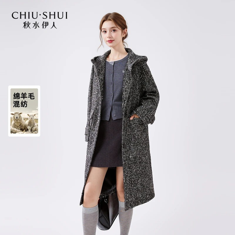 【诗语】秋水伊人简约气质连帽毛呢外套冬季大衣624409A120418