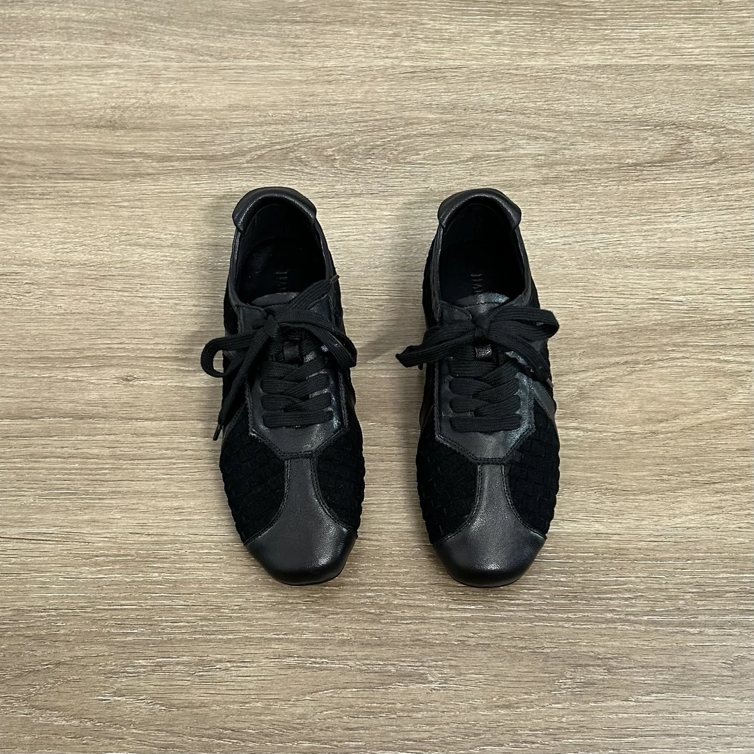 Dannyfrey法式复古小众设计牛反绒拼接平底系带百搭德训鞋休闲鞋