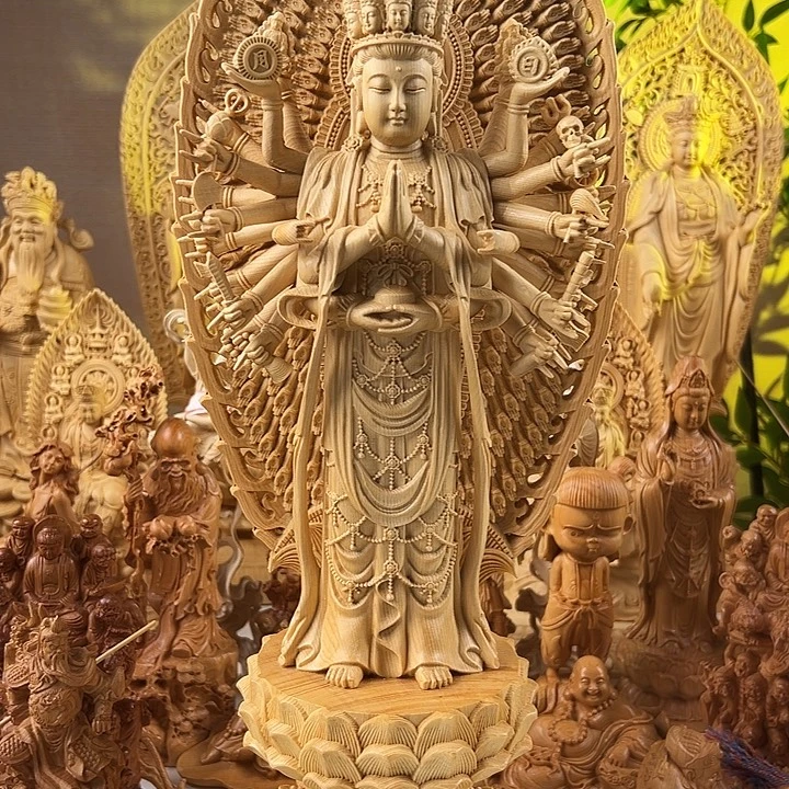 桧木千手观音43cm摆件