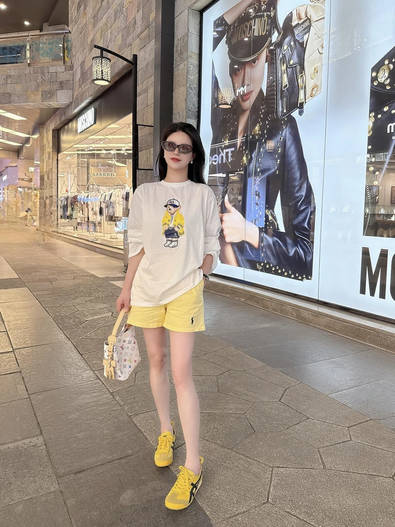 韩系设计感小众印花圆领短袖t恤女2025夏季新款宽松休闲百搭短裤