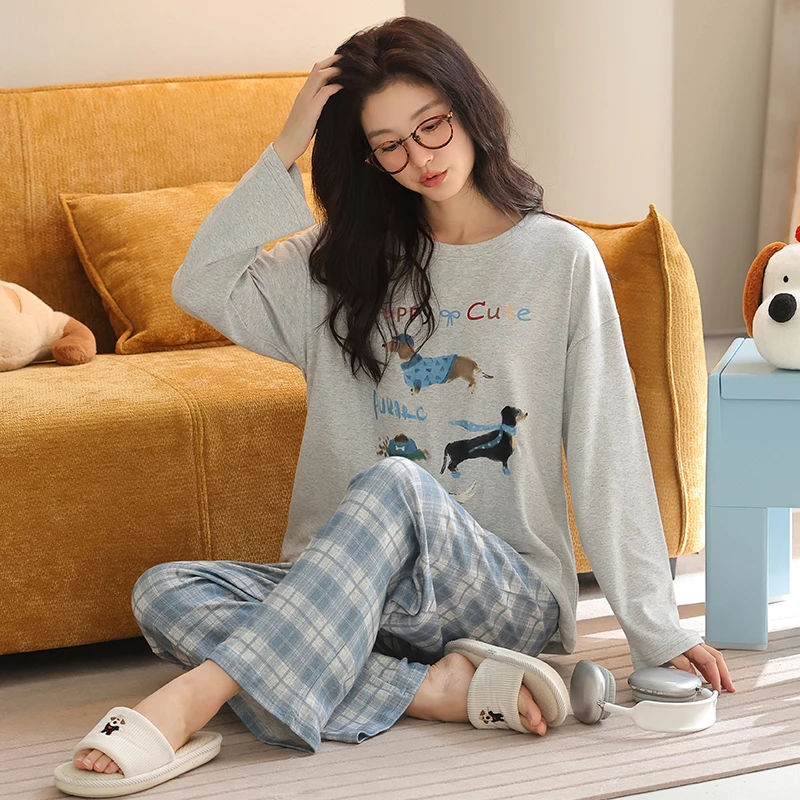 【灰色小狗】(带胸垫)春季新款棉时尚原创设计可外穿睡衣家居服PN1