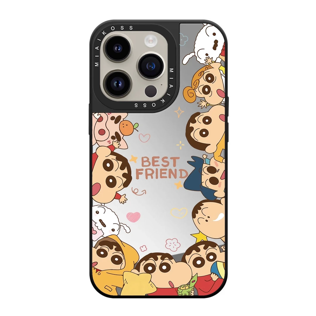 卡通蜡笔小新适用苹果16promax镜面手机壳iPhone14/15p套13防摔12