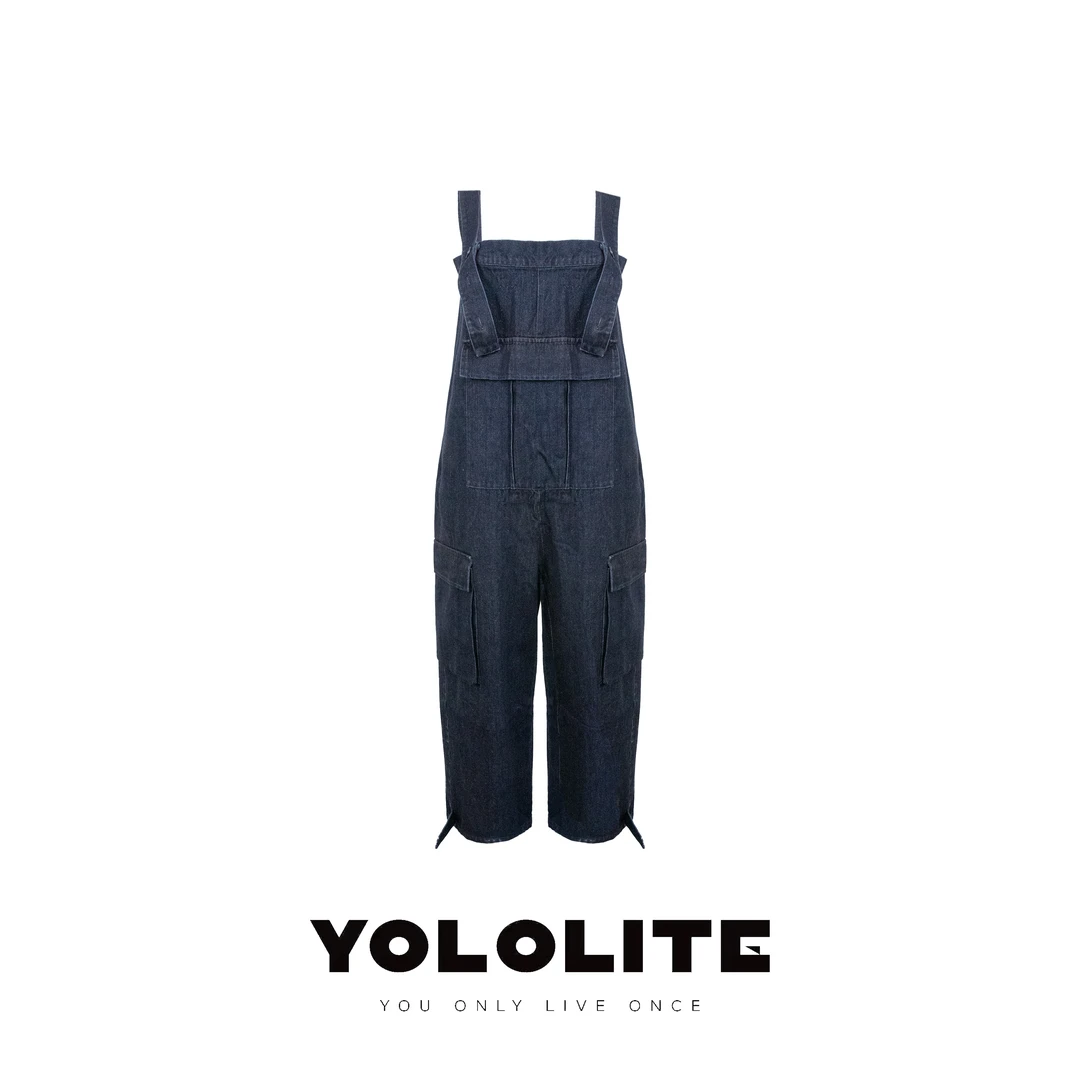 LUXE TROVE 【无拘】2577一字领纯色宽松工装直筒裤大口袋背带裤