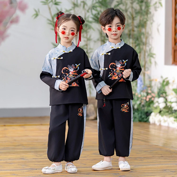 儿童哪吒魔童闹海汉服男童新中式套装春季女童国风唐装宝宝演出服