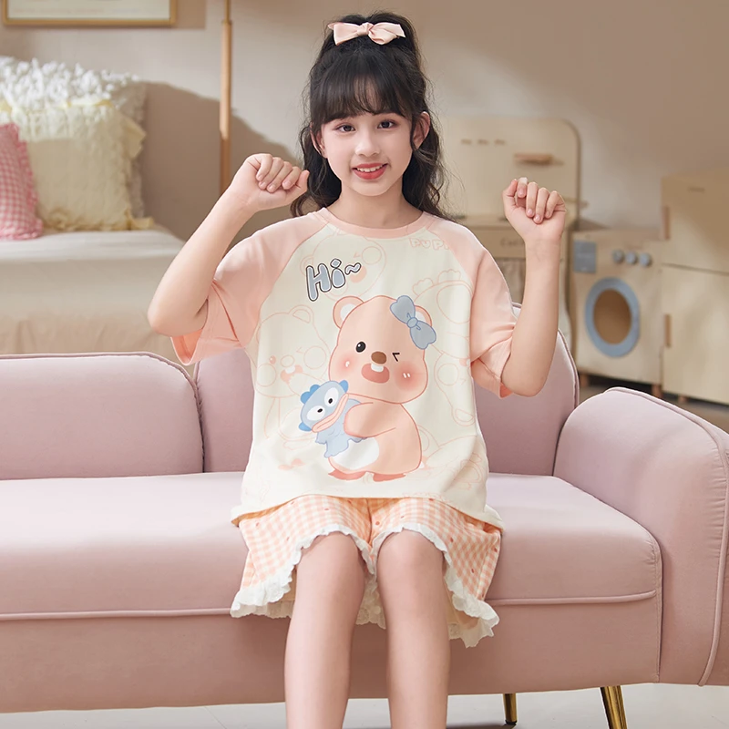 bejirog/北极绒小女孩时尚可外穿夏季新品短袖纯棉儿童睡衣两件套