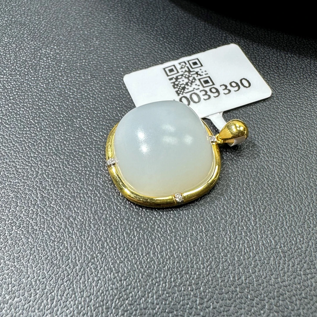 俄料白玉老坑方糖(裸石16*8mm)18K金镶嵌吊坠百搭时尚白色气质
