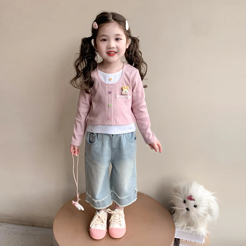 女童上衣2025新款春秋女宝宝时髦可爱百搭休闲彩点小鸭假两件T恤