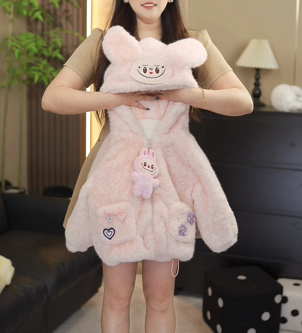 女宝外套公主风拉链冬季加绒加厚韩版时尚毛绒保暖卡通少女
