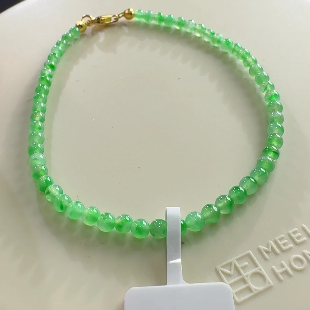 翡翠手链未镶嵌金丝绿小米单圈