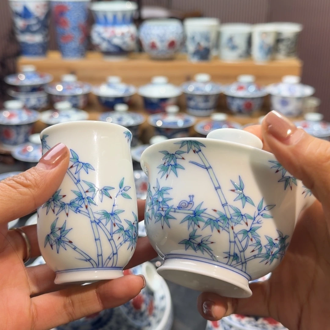 斗彩竹子两件套手绘