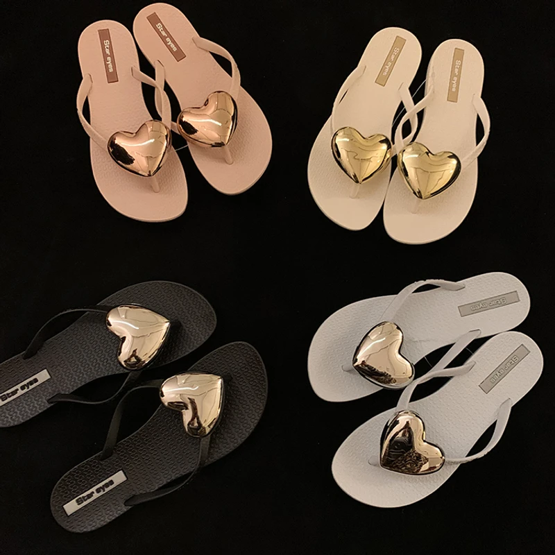 2025新款夏季外穿防滑多色爱心人字拖女夹脚凉拖鞋平底海边沙滩