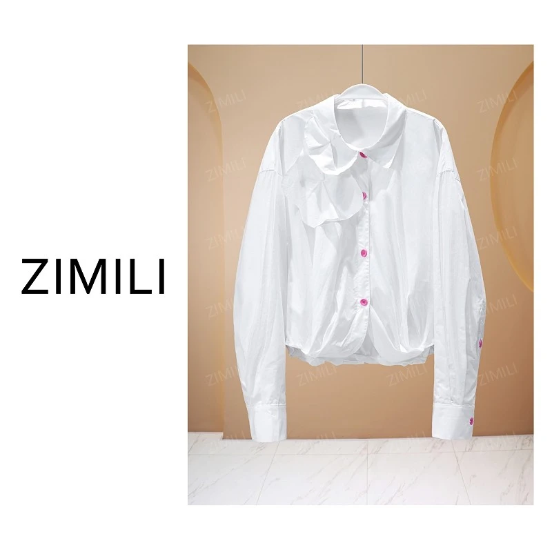 【亮哥女装】2025欧版新品设计师月光白花苞下摆气质衬衫5916-F3