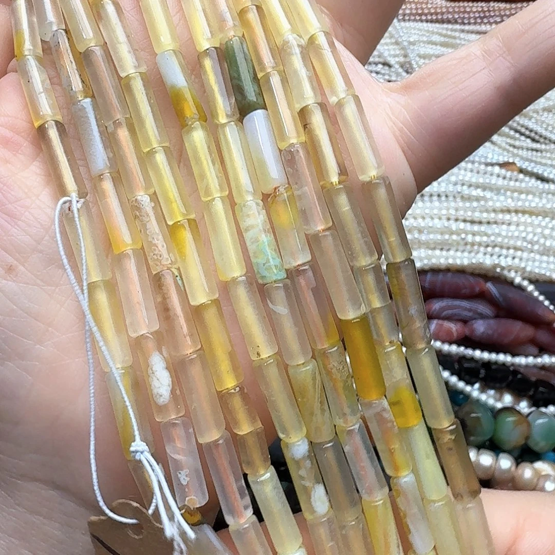 玛瑙/玉髓未镶嵌珠宝半成品一条4x13m黄澳宝管珠