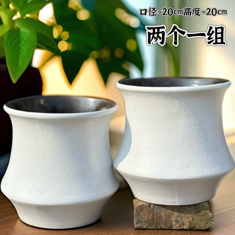 轻奢风小蛮腰大口径透气粗陶简约花盆多肉植物专用创意陶瓷绿植盆