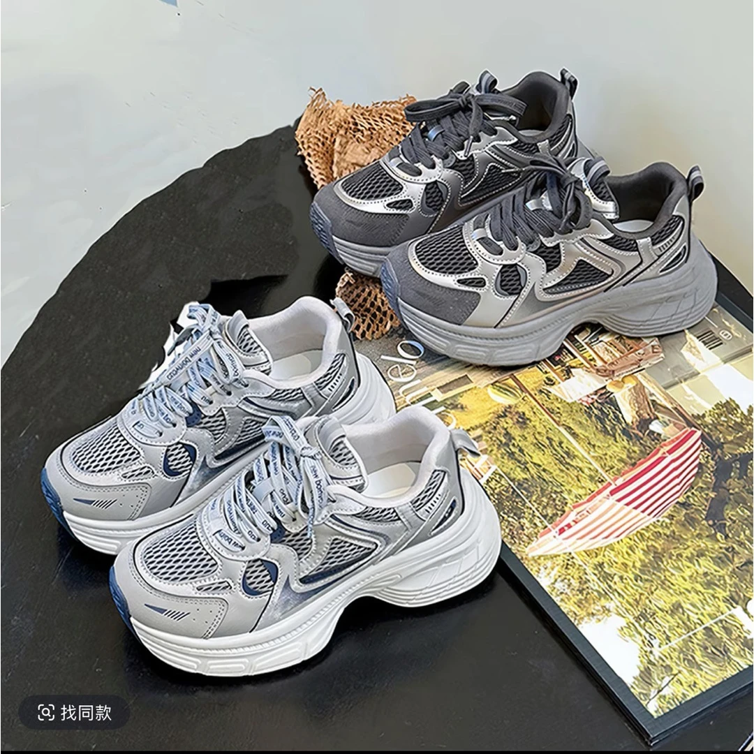 （单里/加绒）炸街厚底老爹鞋女网面休闲鞋轻便跑步运动鞋2025新款