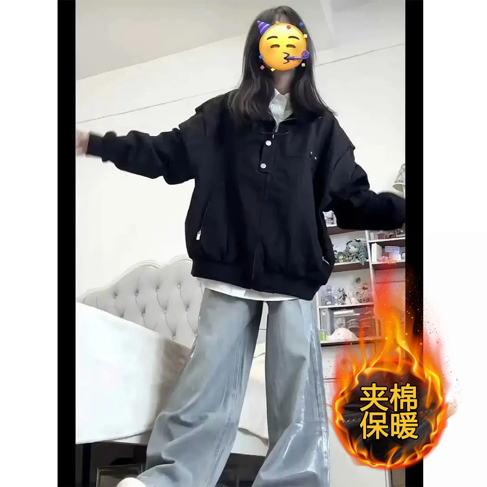 2025复古棒球服外套女装冬季新宽松韩系设计感棉服飞行员夹克外套