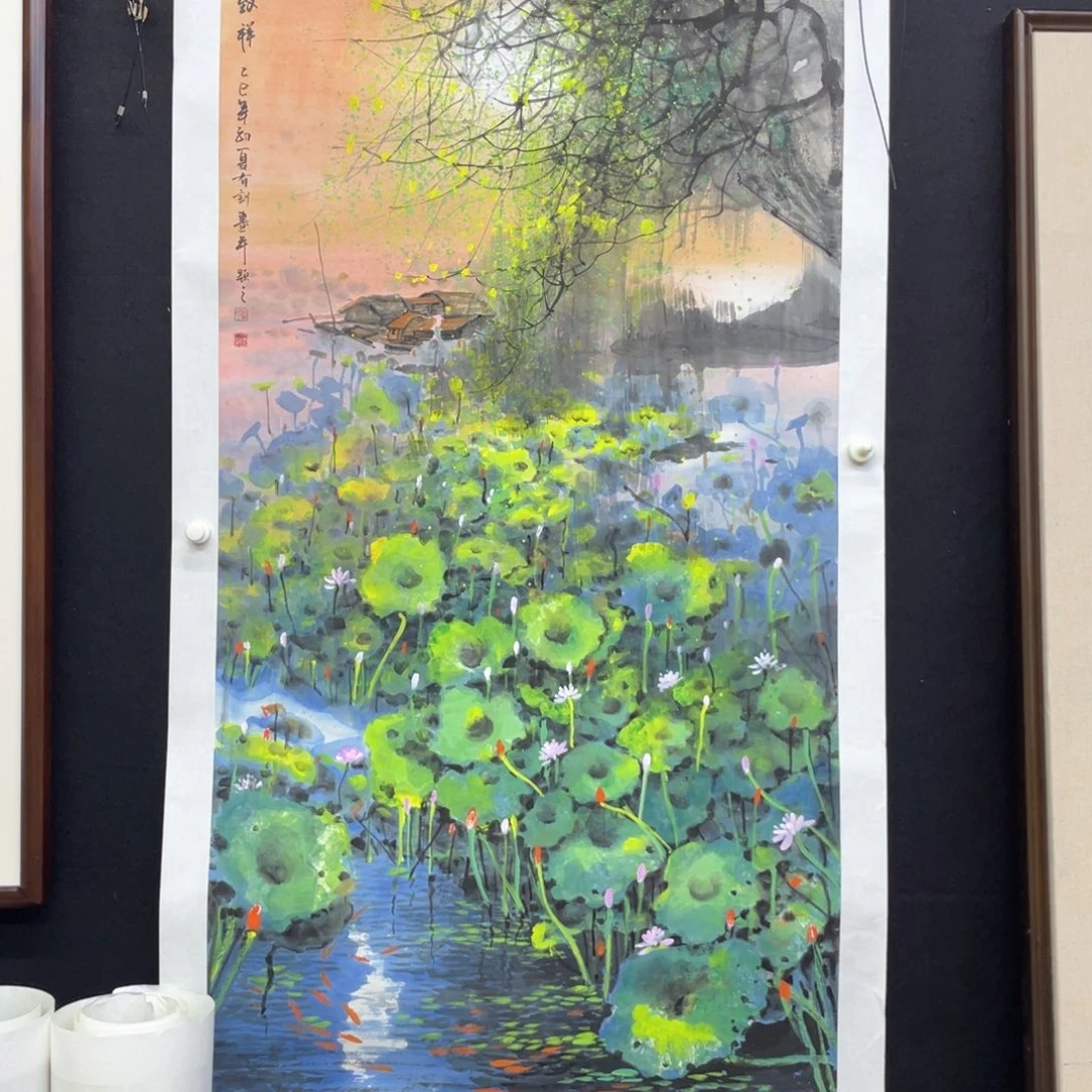 国画手绘国画，精品山水，荷塘