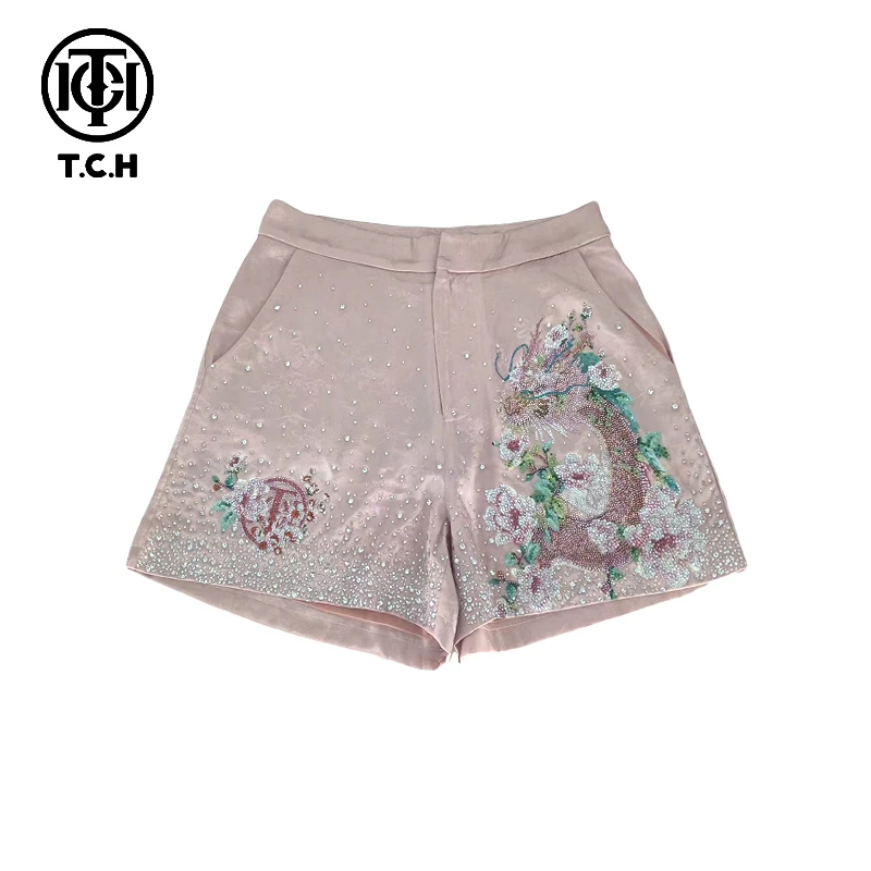 山东TCH-2025春夏潮流烫钻新中式系列粉色短裤T72B21E6021