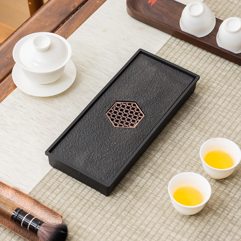 仿乌金石茶盘茶具家用茶托盘简约干泡台沥水新款户外小型茶台茶海