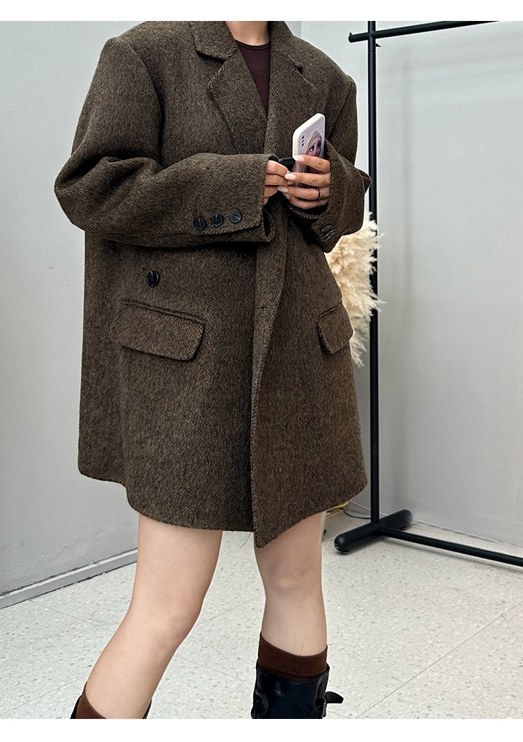 （依依）轻职风双面秋冬外套老钱风女大衣女装短款