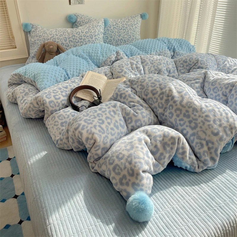 韩系毛球豆豆绒牛奶绒床盖四件套冬季加厚双面绒床上被罩被套床单