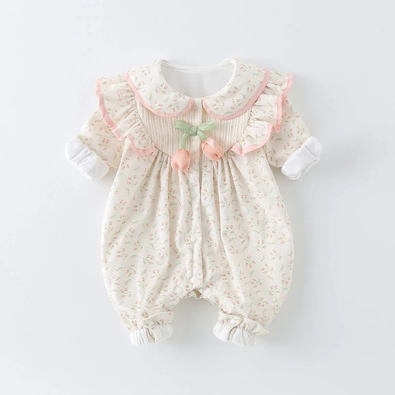 【郁金香公主哈衣】婴儿春秋双层连体衣女宝宝甜美爬服哈衣外出服