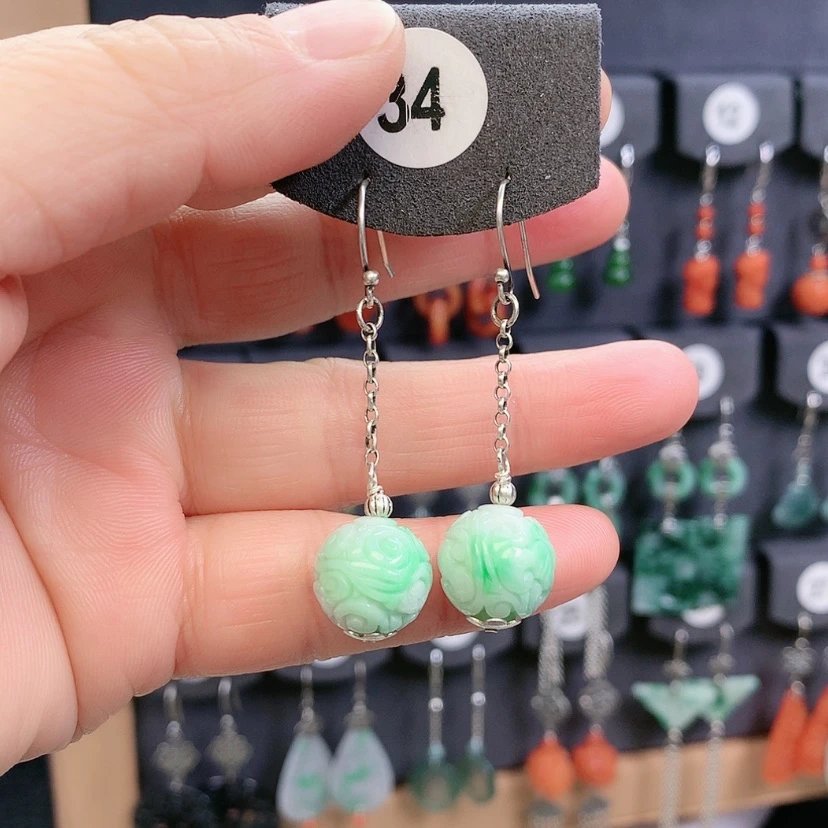 【闪购商品】翡翠耳饰银S925镶嵌陈***意精美