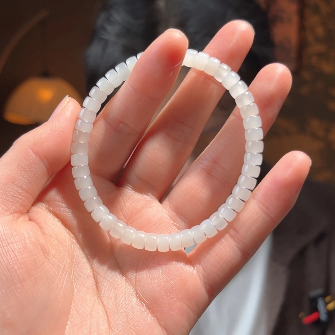 未镶嵌手串和田玉青海白玉药片6mm160