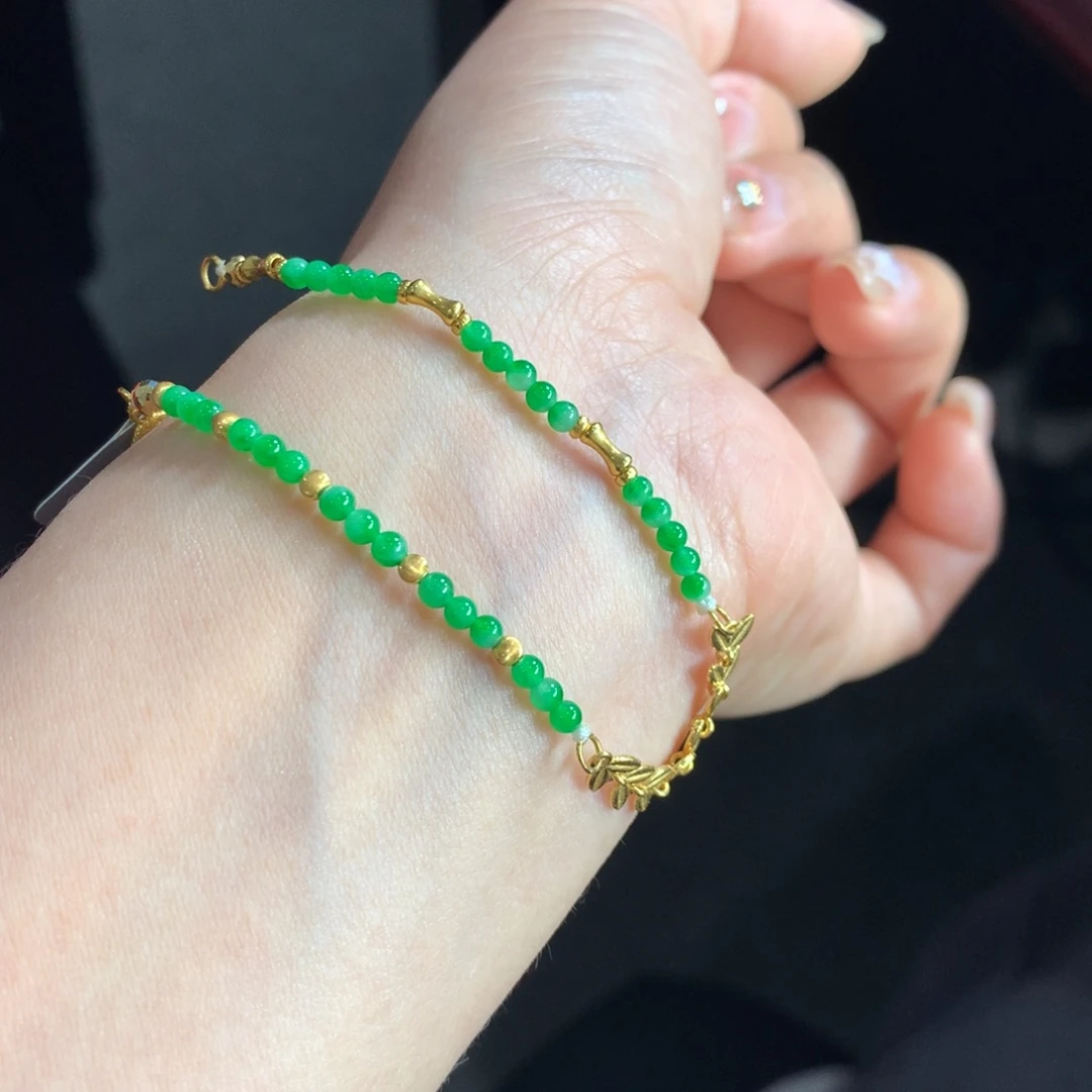 翡翠未镶嵌手链木那甜绿金枝玉叶