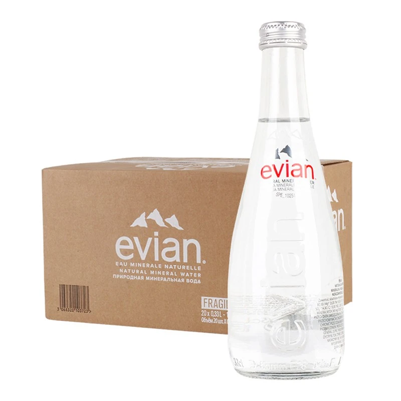 法国evian依云矿泉水玻璃瓶装330ml整箱天然弱碱性高端矿泉水w
