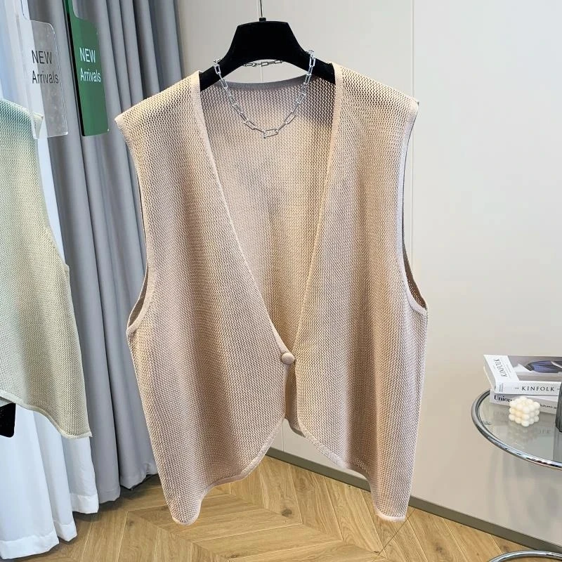 春季气质无袖针织马甲女士2025休闲时尚宽松开衫披肩纯色背心马夹