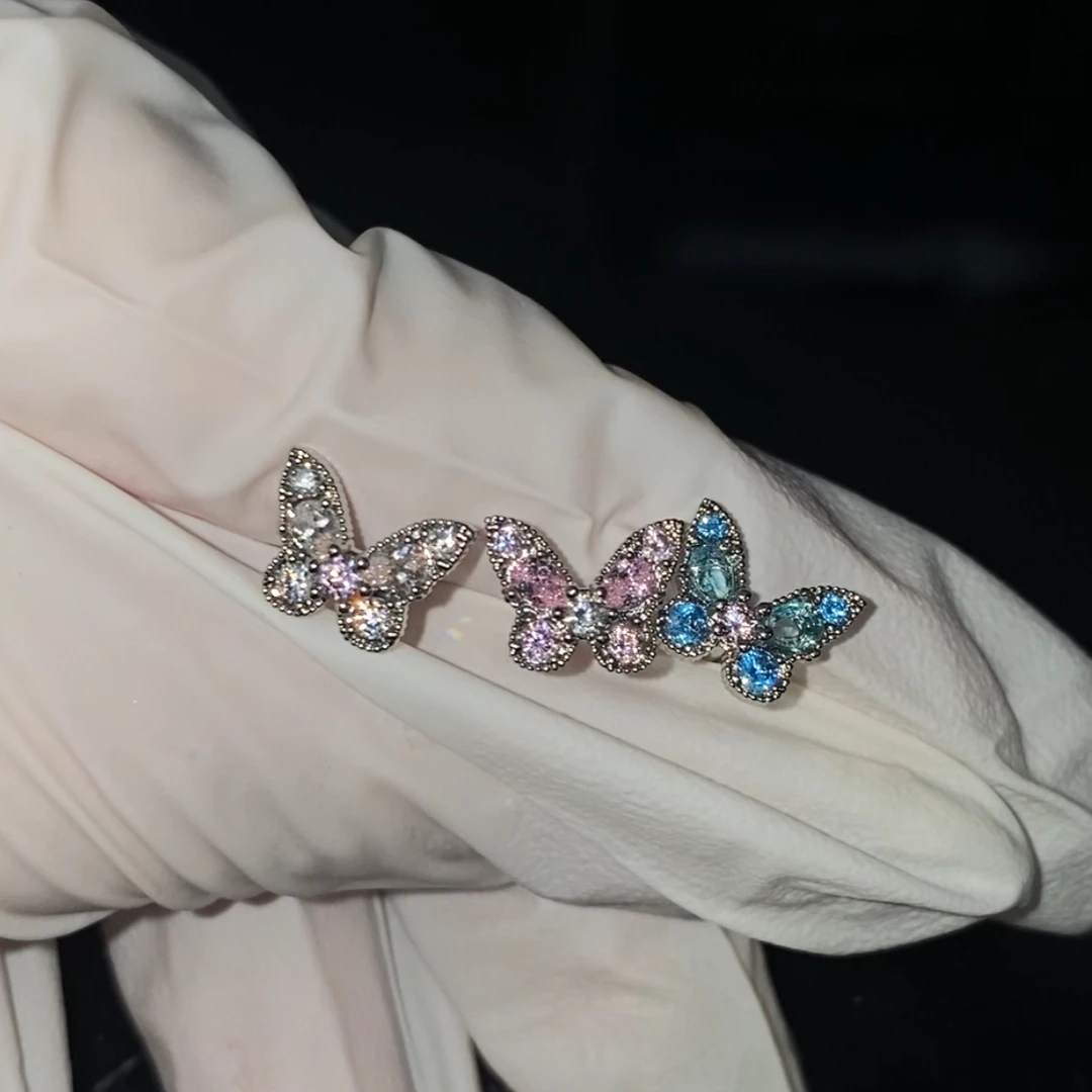 钛钢耳饰 Eternal满钻三色蝴蝶舌钉清新甜美钛钢穿刺饰品