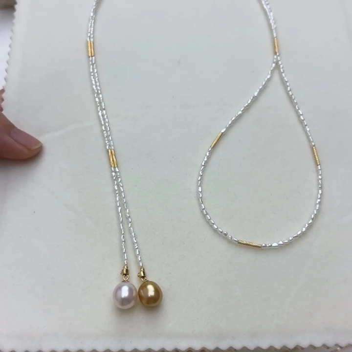 海水珍珠毛衣链18K金镶嵌