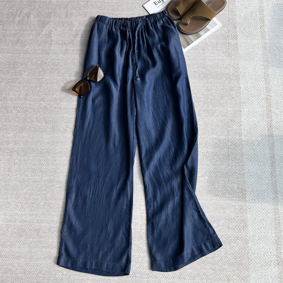 【莱赛尔天丝阔腿牛仔裤】2025新款垂感复古宽松直筒拖地裤 F613